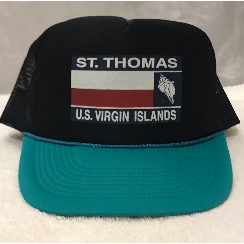 Nissin Cap for St. Thomas USVI on Black/Green Adjustable SnapBack Beach Ball Cap